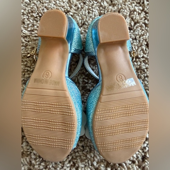 Toddler Girls Blue Glitter Dress Shoes | Bow & Pearl Detail | Size 8 - Picture 4 of 6